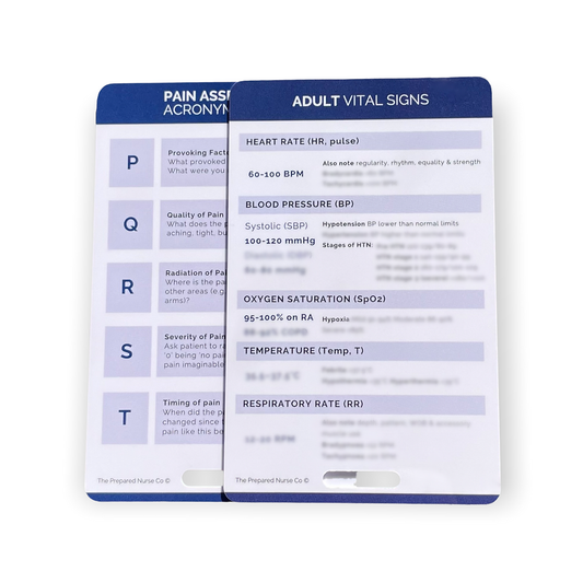 Nursing Reference Card - Adult Vital Signs and Pain Assessment