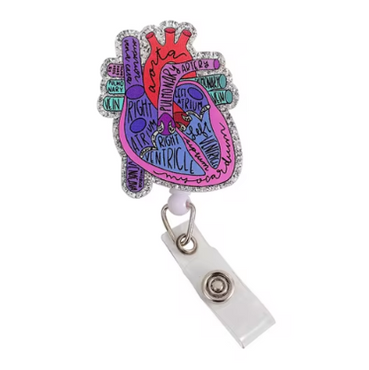 Anatomical Glitter Heart Badge Reel