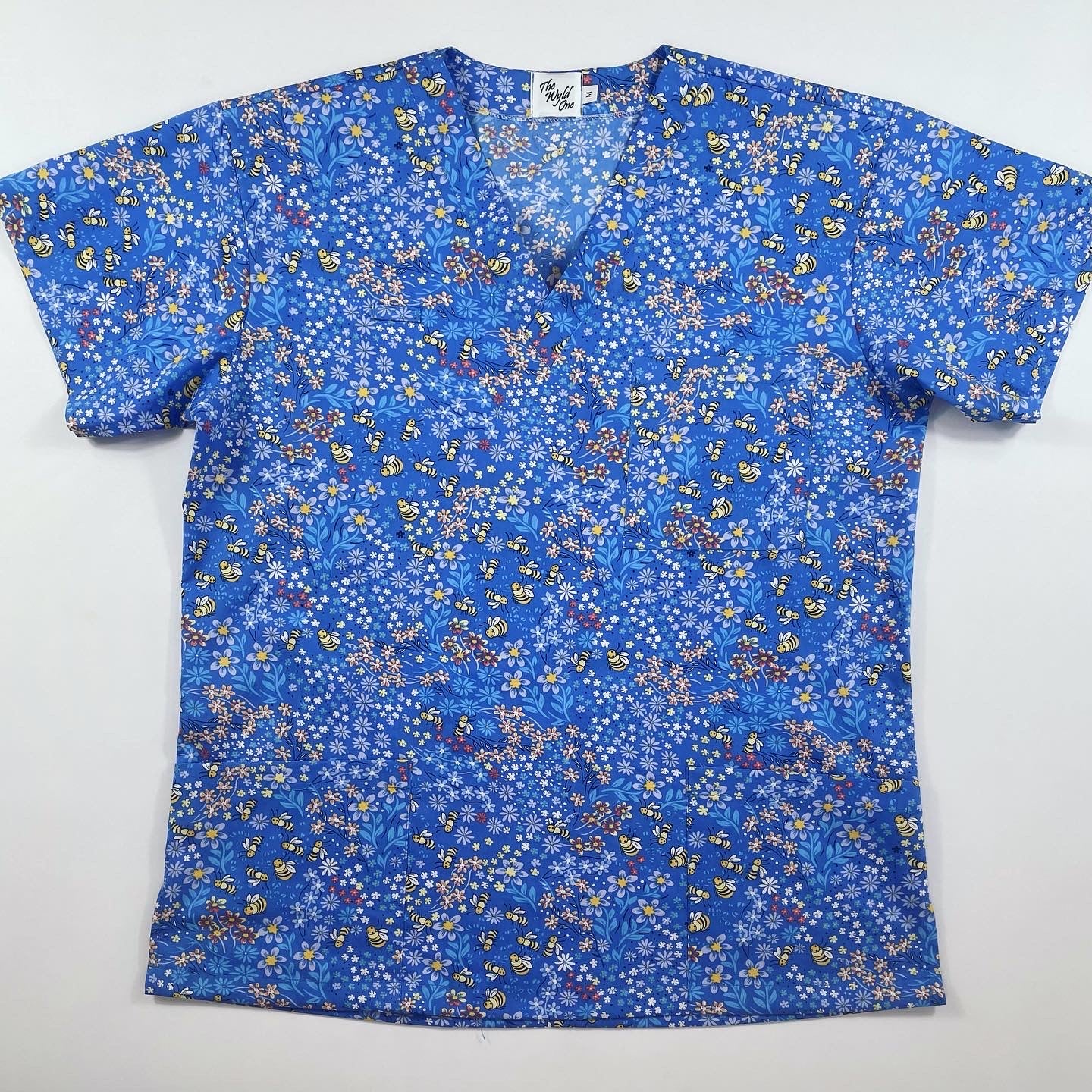 Blue Bees Scrub Top