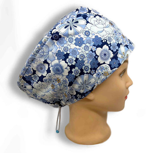 Blue Floral 3 Scrub Cap