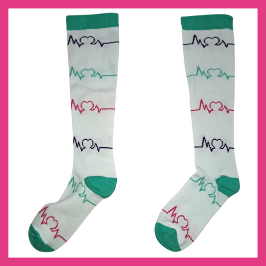 Fun Compression Socks - Green & White ECG