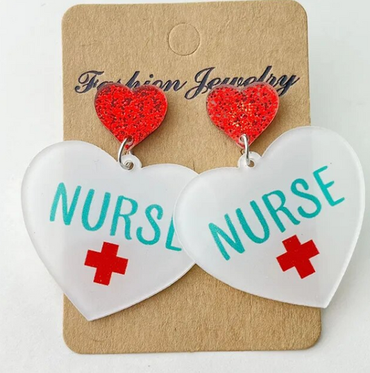 White Heart Nurse Dangle Earrings