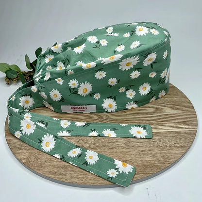 Green Daisy Scrub Cap