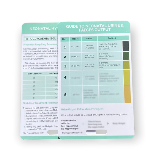 Midwifery Reference Card - Neonatal Hypoglycaemia & Urine Faeces Output Guide