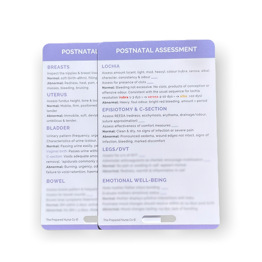 Midwifery Reference Card - Postnatal Assessment