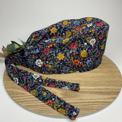 Navy Floral Scrub Cap